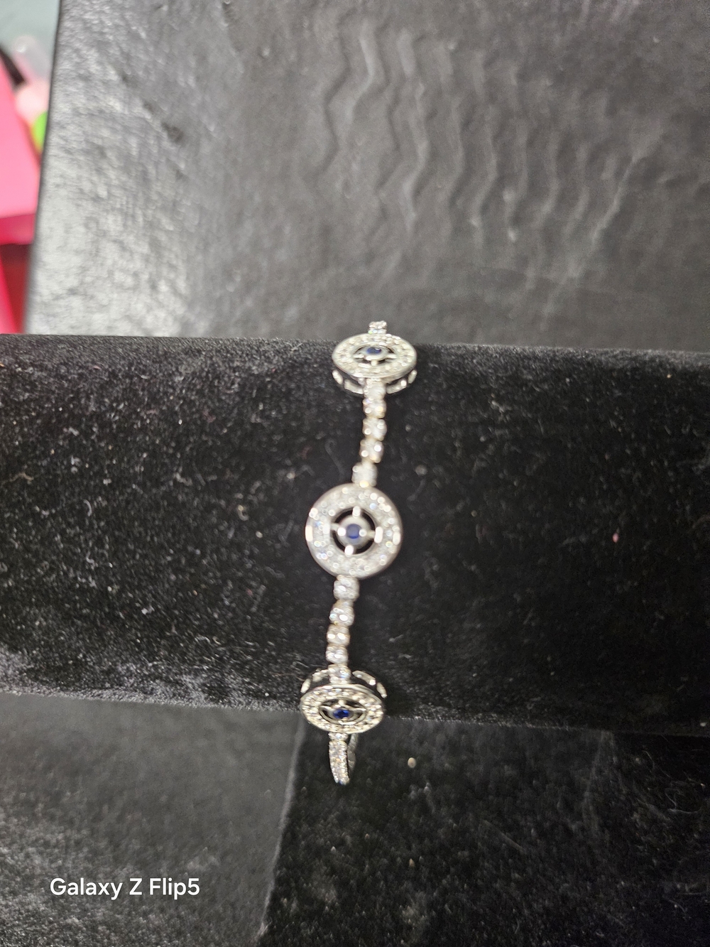 Sterling-Inspired Silver Bracelet with Navy Blue Center Stones